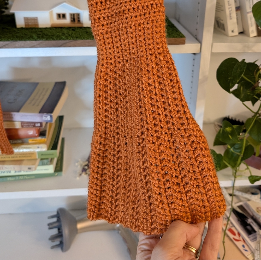 Handmade Women's Bolero Corchet Tie Up Cardigan Bell Sleeves Orange Knit Medium - Picture 4 of 4